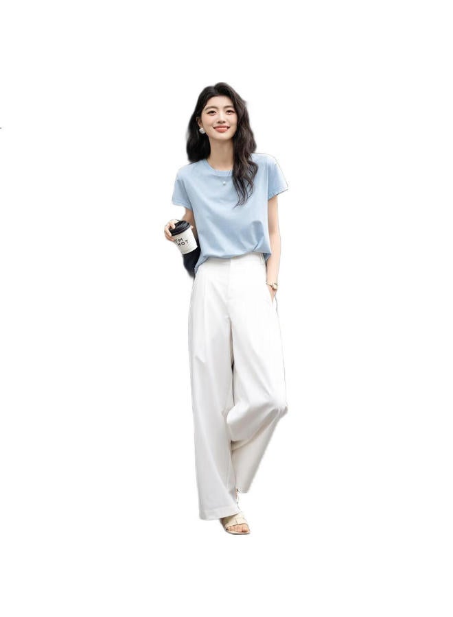 dme Elastic 180G Cotton Ammonia】Summer Round Neck Lace Bottoming Shirt Short Sleeve Loose Comfortable Women'S T-Shirt - Image 2