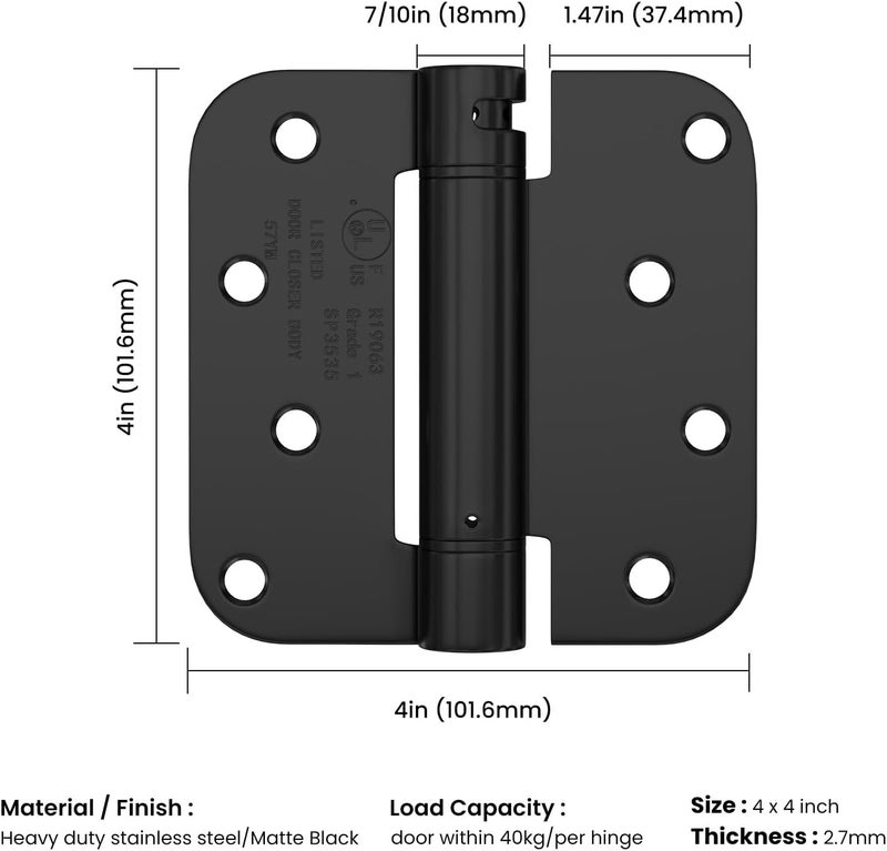 Haidms 12 Pack Self Closing Door Hinges 4 Inch Black Spring Hinge with 5/8" Radius Corner Adjustable Tension for Residential & Heavy-Duty Door Hardware - Image 2