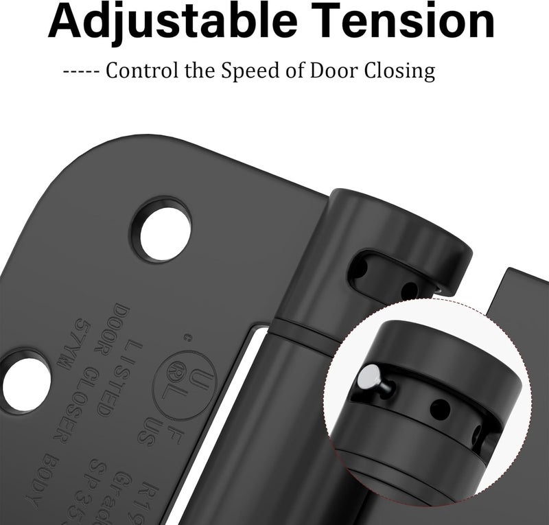 Haidms 12 Pack Self Closing Door Hinges 4 Inch Black Spring Hinge with 5/8" Radius Corner Adjustable Tension for Residential & Heavy-Duty Door Hardware - Image 5