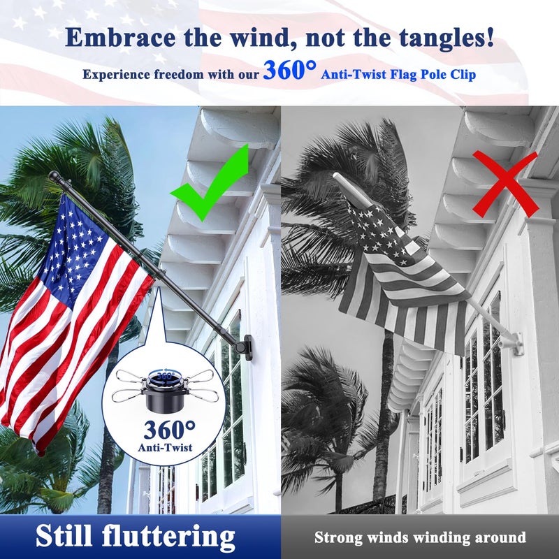PHITRIC Flag Pole Kit, Tangle Free Spinning Stainless Steel Rustproof Flagpole for 3x5 Sports Fan Outdoor Flags for Outside House (Black, 5FT, with Bracket) - Image 2