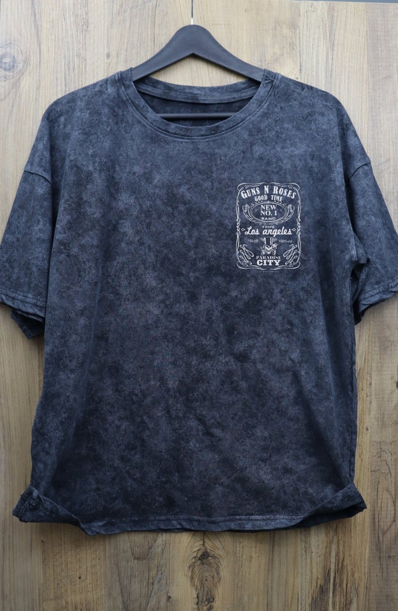 Fuddy Fashion Unisex Guns N Roses Back Printed Washed T-Shirt, Oversize Rock-Metal Printed Vintage T-Shirt