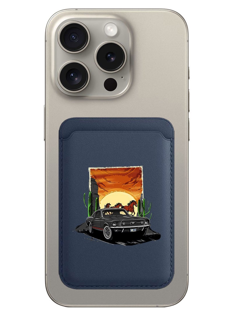 Theodor Magnetic Wallet, Compatible with MagSafe Wallet, for iPhone Wallet, for iPhone 16/15/14/13/12 Series, Not for iPhone 13/12 mini, 3 Card Holder, Vegan Leather, Navy - Car horse - Image 1