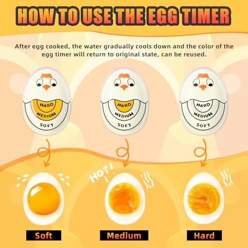 FOREV Egg Timer for Hard Boiled Eggs Soft Boiled Color Changing Indicator Tells When Eggs are Ready, Yellow 2pcs - Image 3