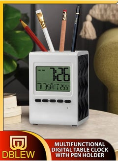 DBLEW Multifunctional Digital Clock With Pen Holder LCD Display Creative Student Adult Desk Table Alarm Clock Calendar Timer Temperature Desktop Storage Home School Office Supplies Organizer Pencil Pot  - Image 1