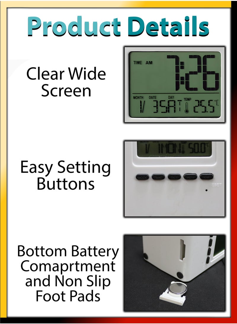 DBLEW Multifunctional Digital Clock With Pen Holder LCD Display Creative Student Adult Desk Table Alarm Clock Calendar Timer Temperature Desktop Storage Home School Office Supplies Organizer Pencil Pot  - Image 3