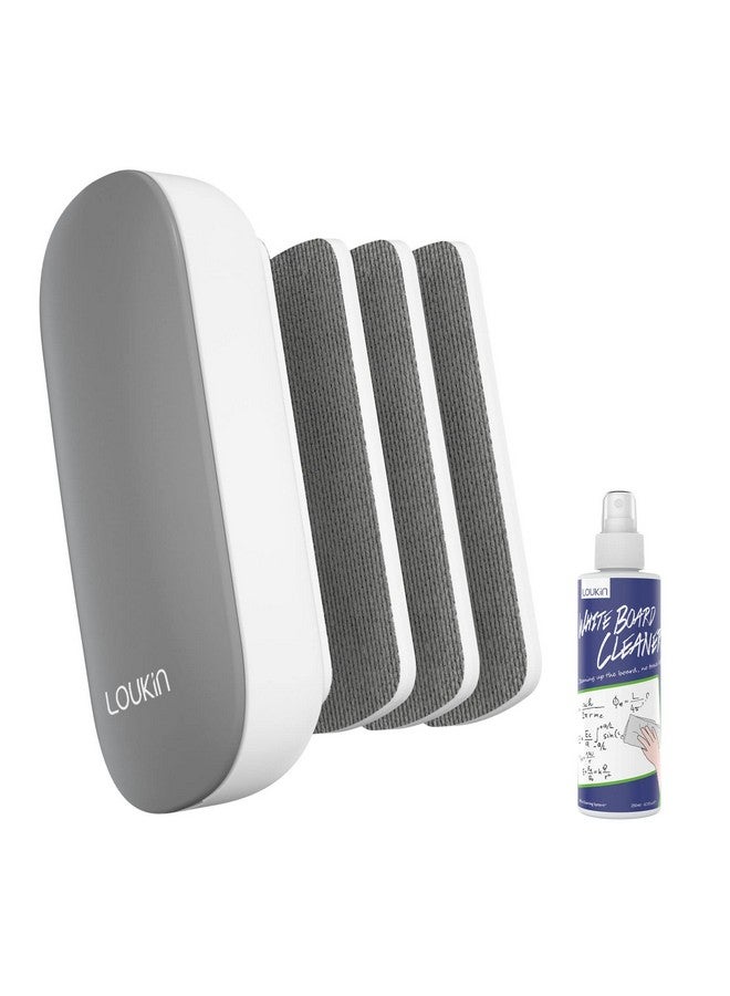 loukin Replaceable Dry Erase Eraser, Magnetic Whiteboard Eraser with 3 Replaceable Felt Pads, 4-in-1 Glass Whiteboard Erasers(Gray), One Bottle of 3.4 fl oz Whiteboard Cleaner Included - Image 1