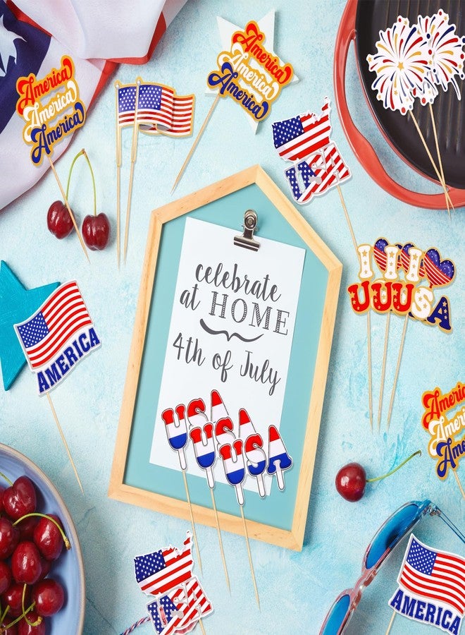 HOWAF 70pcs 4th of July American Flags Toothpick, USA Mini Stick Cupcake Toppers, Red White Blue Independence Day Cocktail Picks Fruits Sticks for US July 4th Patriotic Party Food Drink Decorations - Image 4