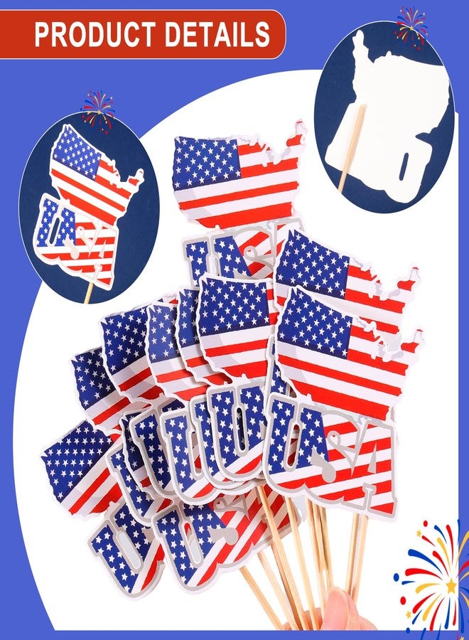HOWAF 70pcs 4th of July American Flags Toothpick, USA Mini Stick Cupcake Toppers, Red White Blue Independence Day Cocktail Picks Fruits Sticks for US July 4th Patriotic Party Food Drink Decorations - Image 3
