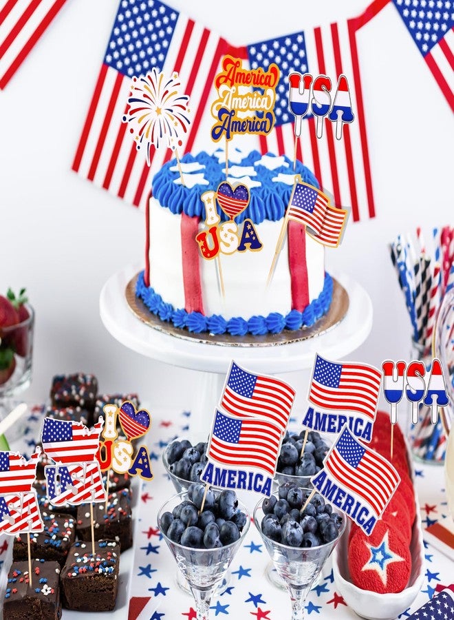 HOWAF 70pcs 4th of July American Flags Toothpick, USA Mini Stick Cupcake Toppers, Red White Blue Independence Day Cocktail Picks Fruits Sticks for US July 4th Patriotic Party Food Drink Decorations - Image 5