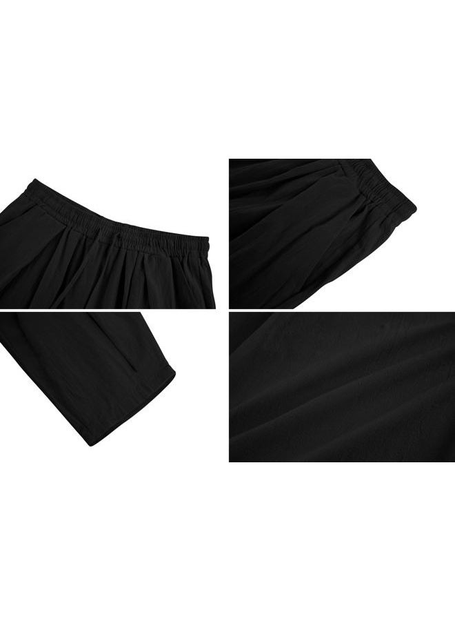 Gafeng Mens Linen Yoga Pants Elastic Waist Drawstring Summer Beach Loose Fit Casual Tapered Trousers, Black, L - Image 5