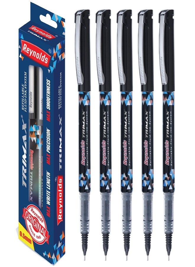 Reynolds Trimax 0.5mm Needle Point Liquid Gel Pens - Pack of 5 Black Ink (Ship From India) - Image 1