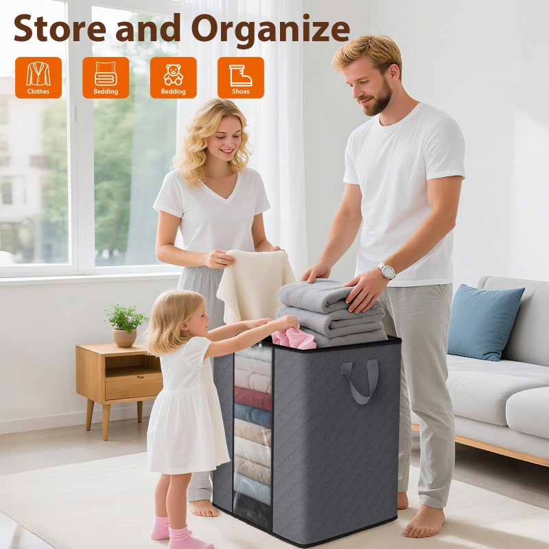 SpaceWhisper 3 Pack 100L Clothes Storage, Foldable Thick Fabric Blanket Storage Bags, Containers for Organizing Bedroom, Closet, Clothing, Comforter,Closet Organization with Handle,Grey - Image 4