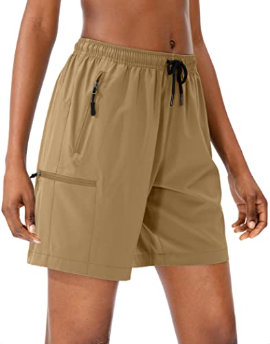 SANTINY Women's 5''/ 7''/9'' Hiking Cargo Shorts Quick Dry Lightweight Summer Shorts for Women Athletic Golf Zipper Pockets(Dark Khaki_L) - Image 2
