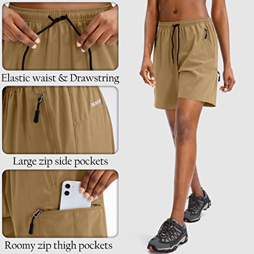 SANTINY Women's 5''/ 7''/9'' Hiking Cargo Shorts Quick Dry Lightweight Summer Shorts for Women Athletic Golf Zipper Pockets(Dark Khaki_L) - Image 4