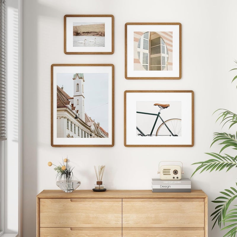 FLYJOE 12x18 Poster Frame | Solid Oak Wood 12x18 Picture Frame | 12 x 18 Picture Frame With Mat For 8.5x11 | Tempered Glass And Hanging Hardware Included | 12 by 18 Photo Frame, Walnut, 1 Pack - Image 2