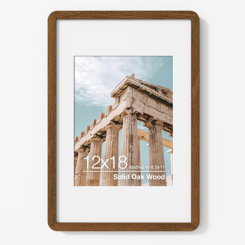FLYJOE 12x18 Poster Frame | Solid Oak Wood 12x18 Picture Frame | 12 x 18 Picture Frame With Mat For 8.5x11 | Tempered Glass And Hanging Hardware Included | 12 by 18 Photo Frame, Walnut, 1 Pack - Image 1