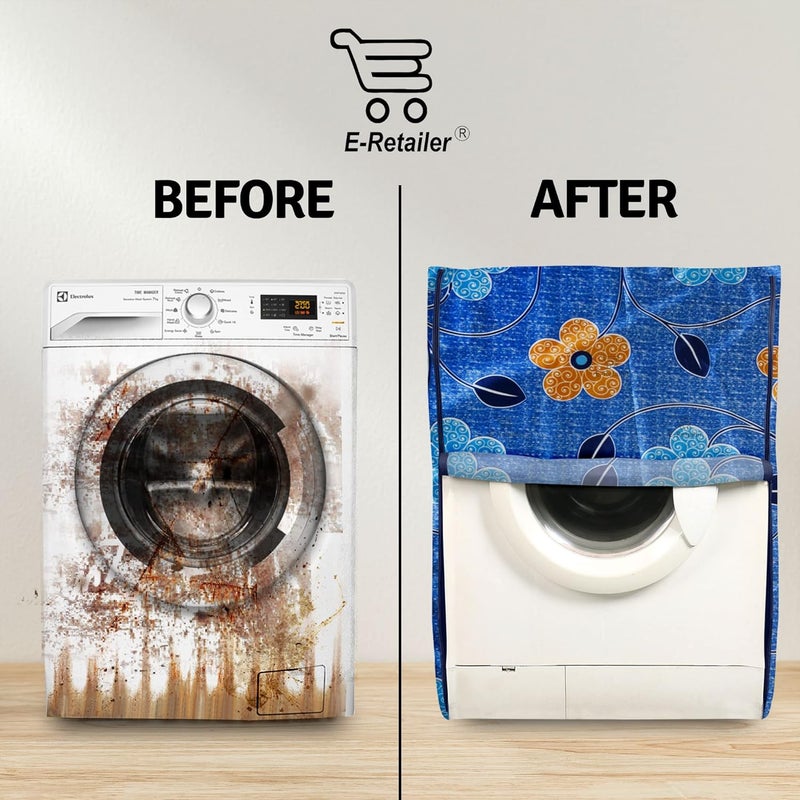 E-Retailer ERetailer Exclusive Polyester Combo Set of 1 Pc Front Load Washing Machine Cover and 1 Pc Foldable Laundry Bag ColorBlue DesignFloral Set Contains2 Pcs - Image 4