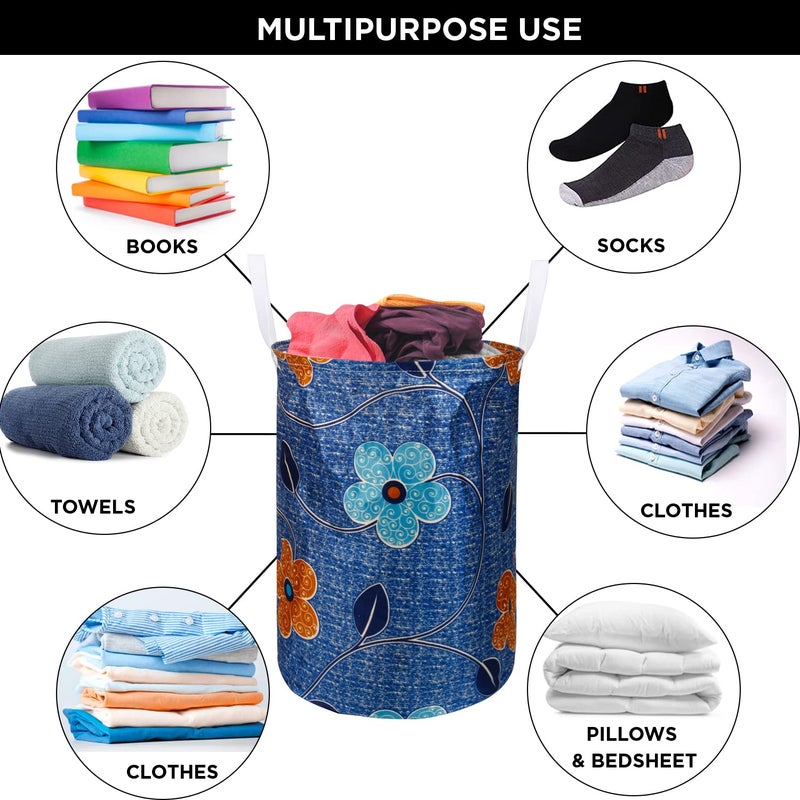 E-Retailer ERetailer Exclusive Polyester Combo Set of 1 Pc Front Load Washing Machine Cover and 1 Pc Foldable Laundry Bag ColorBlue DesignFloral Set Contains2 Pcs - Image 5