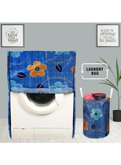 E-Retailer ERetailer Exclusive Polyester Combo Set of 1 Pc Front Load Washing Machine Cover and 1 Pc Foldable Laundry Bag ColorBlue DesignFloral Set Contains2 Pcs  - Image 1