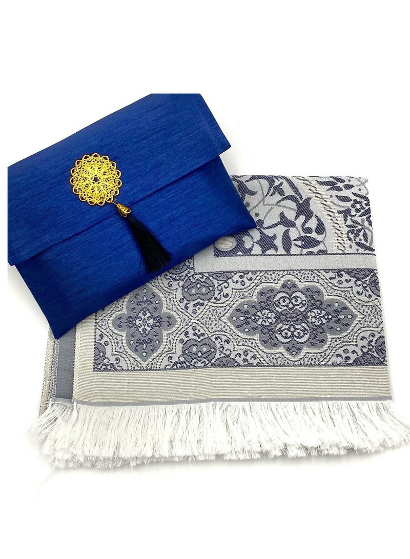 ZAYOSHE Premium Turkish Prayer Mat with Matching Pouch Navy Blue  - Image 1