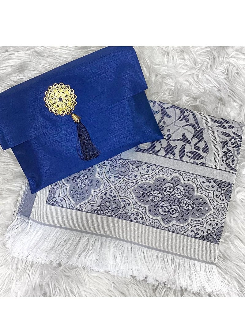 ZAYOSHE Premium Turkish Prayer Mat with Matching Pouch Navy Blue  - Image 2