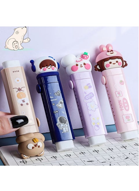 Retractable Erasers, Rubber for Kids, Cat Paw Shaped Push Pull Rubber Eraser for Students Writing Office School Supplies 4 Pcs