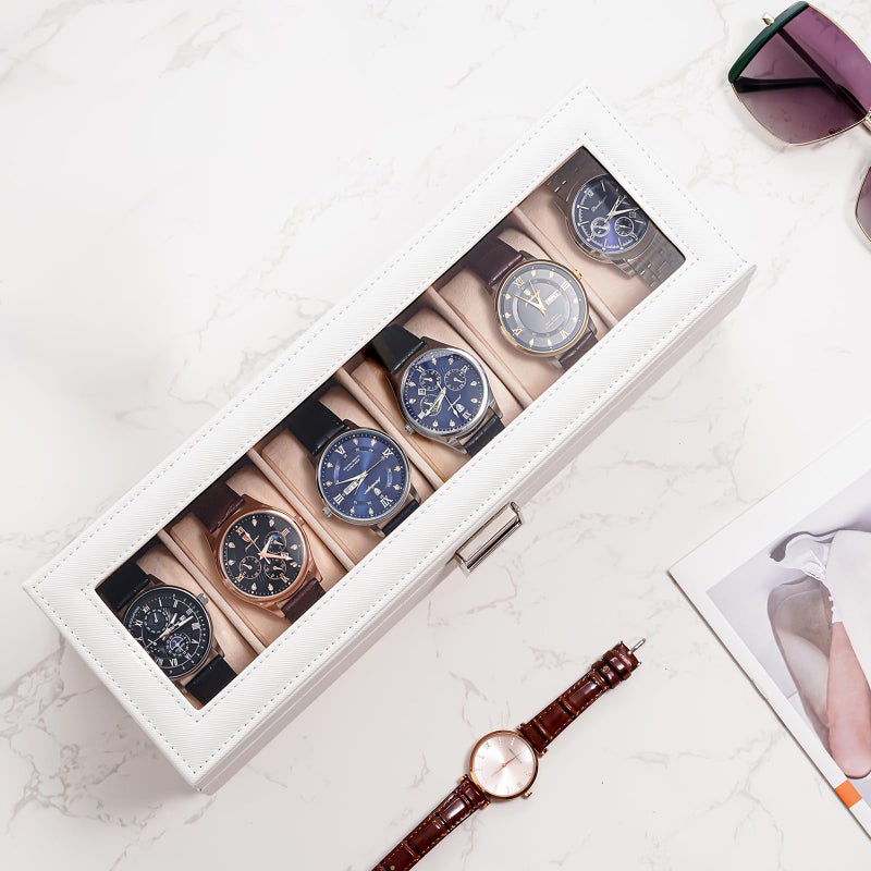 ProCase Watch Box, 6 Slot Mens Watch Case, Watch Storage Holder Organizer, Watch Display Case with Glass Lid, Anniversary Birthday Valentine Gifts for Men Women -6 Slot, White - Image 2