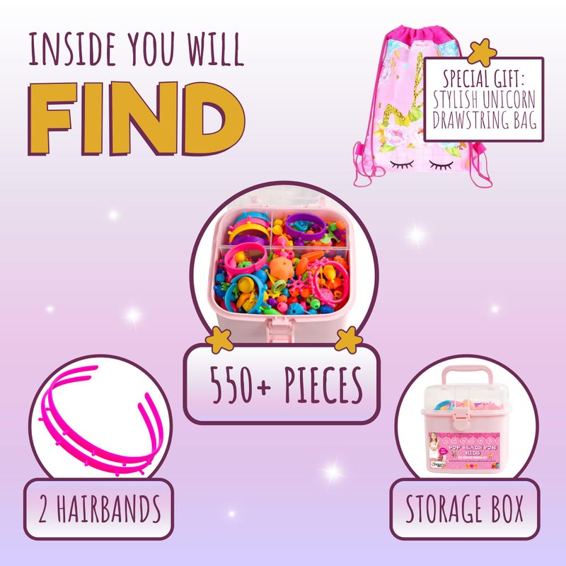 Orian Pop Beads Jewelry Making Kit for Girls, 550+ Piece Set for Girls Ages 3 and Up,Colorful Snap Beads,Bracelet,Necklaces and Rings Unicorn Gift Bag - Image 3