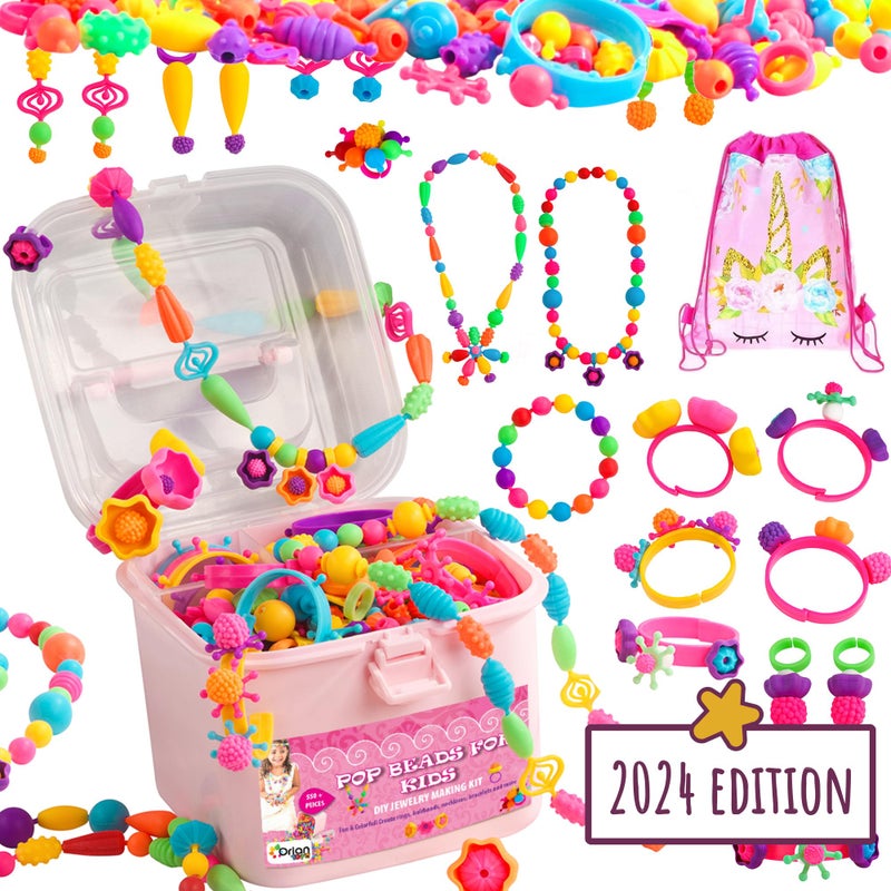 Orian Pop Beads Jewelry Making Kit for Girls, 550+ Piece Set for Girls Ages 3 and Up,Colorful Snap Beads,Bracelet,Necklaces and Rings Unicorn Gift Bag - Image 1