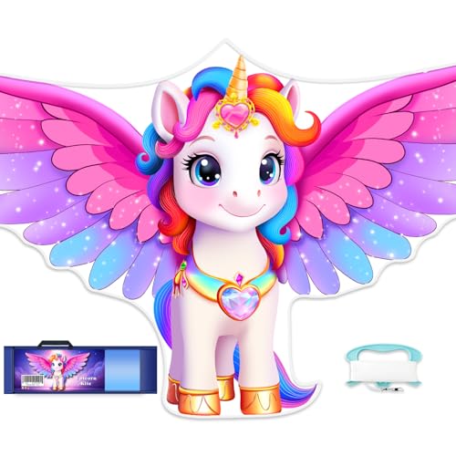 YFAFENGS YFAFENG 56" Giant Unicorn Kite for Adult, Easy Fly Rainbow Beach Kite with Long Tail, Durable Activities Toys for Ages 12+ Easter and Birthday Gift for All Ages - Image 1