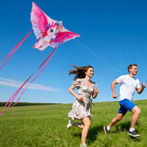 YFAFENGS YFAFENG 56" Giant Unicorn Kite for Adult, Easy Fly Rainbow Beach Kite with Long Tail, Durable Activities Toys for Ages 12+ Easter and Birthday Gift for All Ages - Image 3
