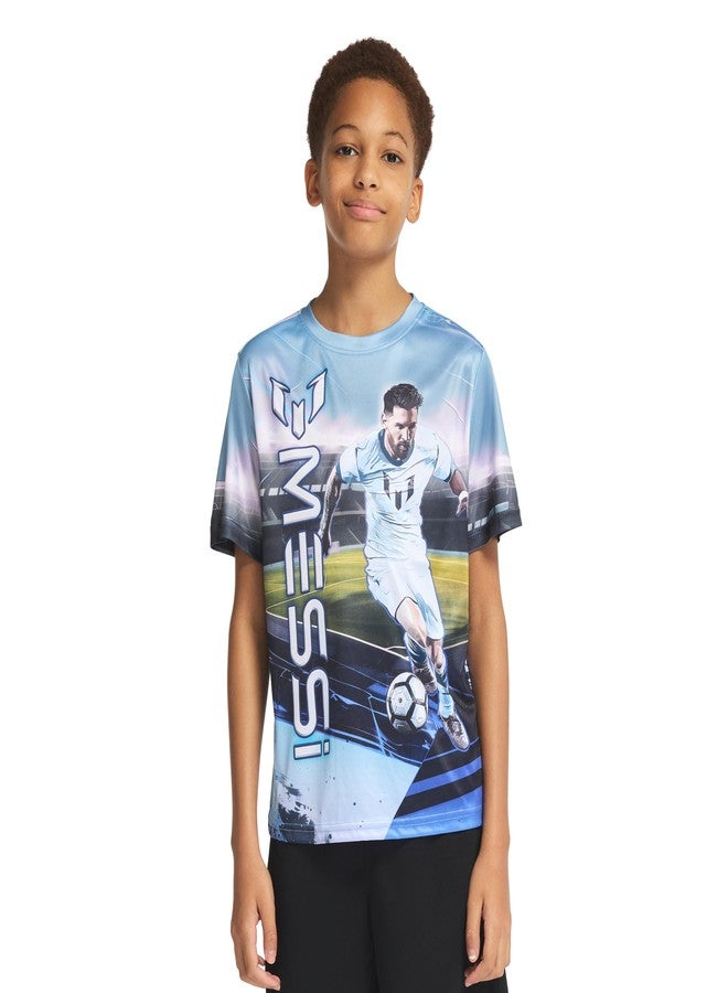 Messi Boys' Lifestyle Short Sleeve Top, Loose-Fit Shirt with Logo, Comfortable, All-Day Wear, M10/12 - Image 1