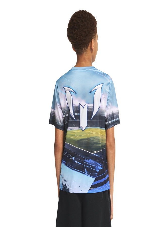 Messi Boys' Lifestyle Short Sleeve Top, Loose-Fit Shirt with Logo, Comfortable, All-Day Wear, M10/12 - Image 2