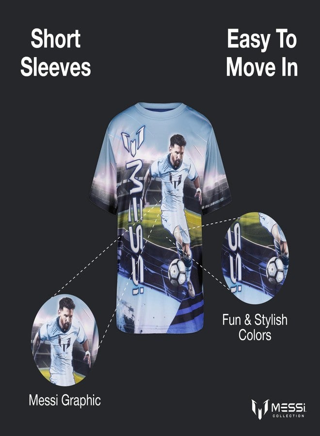 Messi Boys' Lifestyle Short Sleeve Top, Loose-Fit Shirt with Logo, Comfortable, All-Day Wear, M10/12 - Image 4