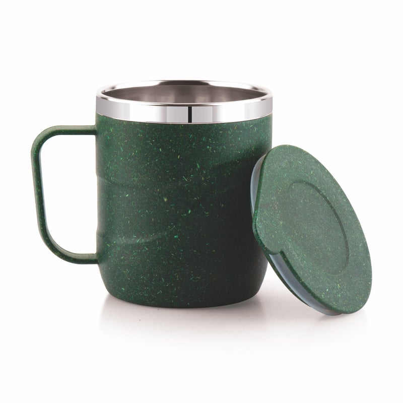 ATTRO Brew Mug – Stainless Steel Inner with eco Friendly Outer Body Durable Stylish, Microwave Safe Coffee/Tea Mug with Handle & Lid, Ideal for Home, Office, Travel & Gifting-300ml-Miltary Green - Image 5