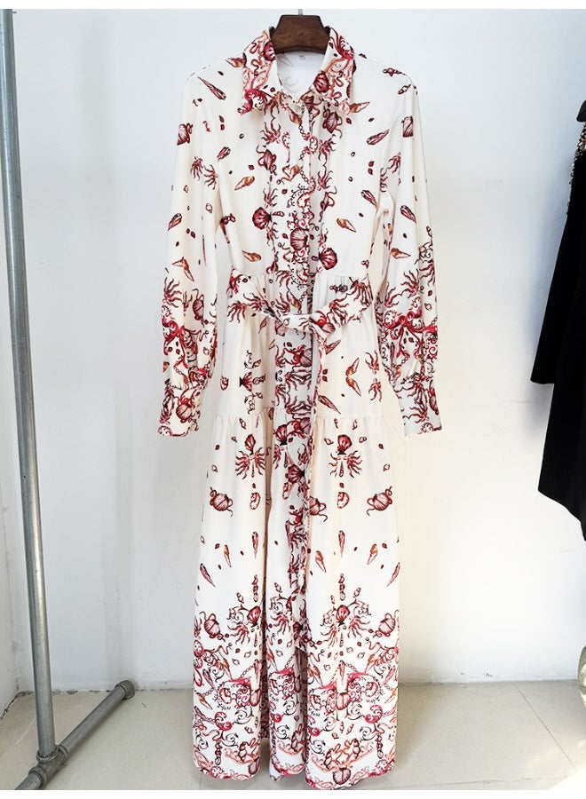 Madam Uniq Artistic Printed Long - Sleeve High - Slit Tie - Waist Maxi Dress  - Image 2