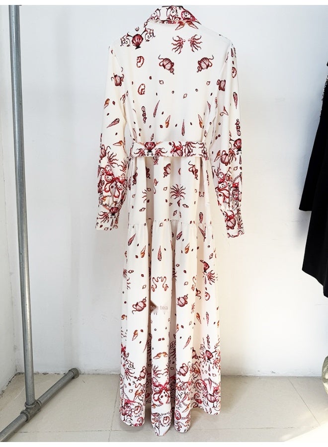Madam Uniq Artistic Printed Long - Sleeve High - Slit Tie - Waist Maxi Dress  - Image 3