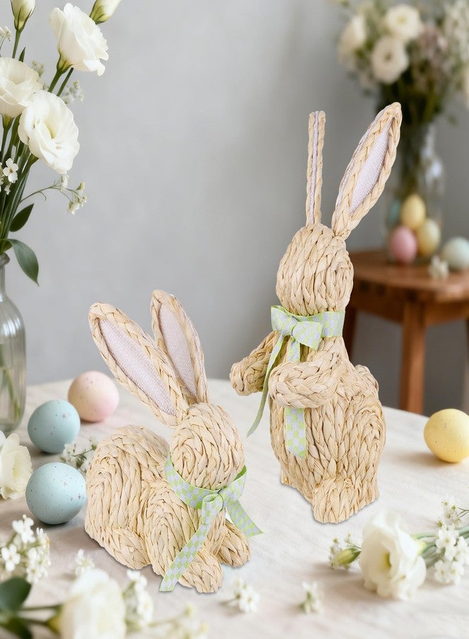 دكتور دودو ديكور أرنب عيد الفصح من دكتور دودو - عبوة من أرنبين منسوجين لتزيين طاولة عيد الفصح في المنزل الريفي وديكور المنزل الربيعي، تماثيل أرنب مصنوعة يدويًا من قشور الذرة لتزيين الرفوف والمدافئ - Image 4