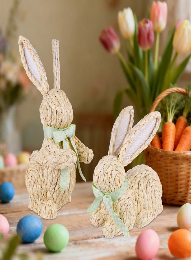 دكتور دودو ديكور أرنب عيد الفصح من دكتور دودو - عبوة من أرنبين منسوجين لتزيين طاولة عيد الفصح في المنزل الريفي وديكور المنزل الربيعي، تماثيل أرنب مصنوعة يدويًا من قشور الذرة لتزيين الرفوف والمدافئ - Image 5
