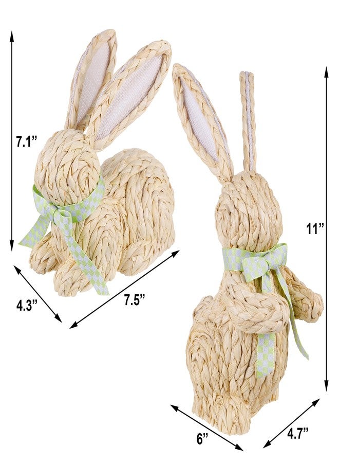 دكتور دودو ديكور أرنب عيد الفصح من دكتور دودو - عبوة من أرنبين منسوجين لتزيين طاولة عيد الفصح في المنزل الريفي وديكور المنزل الربيعي، تماثيل أرنب مصنوعة يدويًا من قشور الذرة لتزيين الرفوف والمدافئ - Image 3