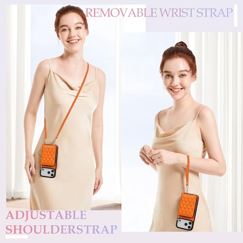 Keallce for iPhone 17 Pro Max 6.9'' Wallet Case, Crossbody Zipper Purse with Wristlet for Women, RFID Blocking Card Holders, Flip Leather Case for iPhone 17 Pro Max, Orange - Image 5