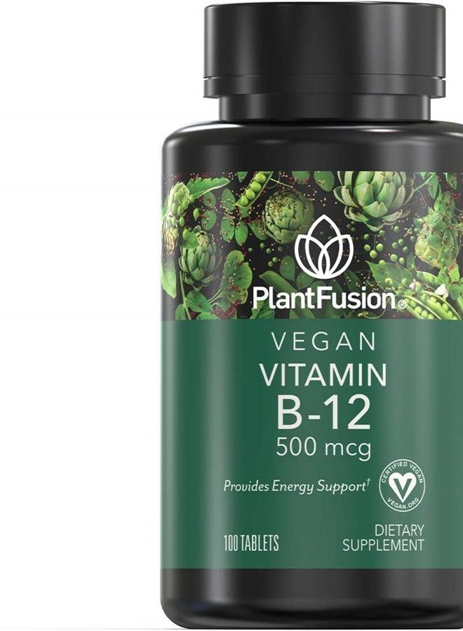PlantFusion Vegan B12 from, Premium Vegan Vitamin B12 for Women and Men (500mcg), Natural Energy Supplement, 100 Tablets - Image 1