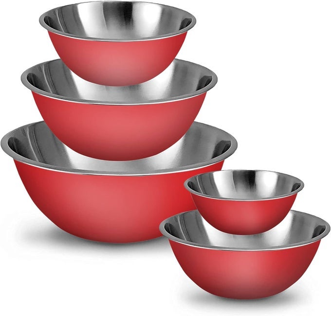 MEAL PREP STAINLESS STEEL MIXING BOWLS SET HOME REFRIGERATOR AND KITCHEN FOOD STORAGE ORGANIZERS ECOFRIENDLY REUSABLE HEAVY DUTY RED