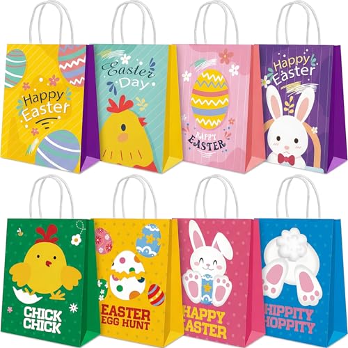 Howzcci 12 Pack Easter Gift Treat Bags - 6.3 x 3.3 x 8.2 inch Egg Bunny Chick Colorful Goodie Bag Decorations for Easter Basket Stuffers Party Favor Gifts - Image 1
