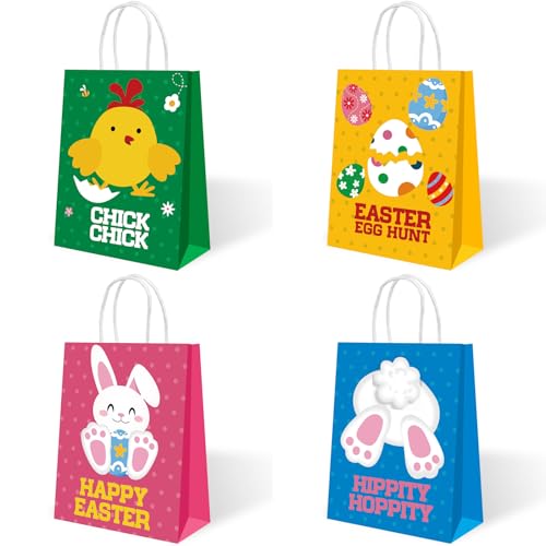 Howzcci 12 Pack Easter Gift Treat Bags - 6.3 x 3.3 x 8.2 inch Egg Bunny Chick Colorful Goodie Bag Decorations for Easter Basket Stuffers Party Favor Gifts - Image 4