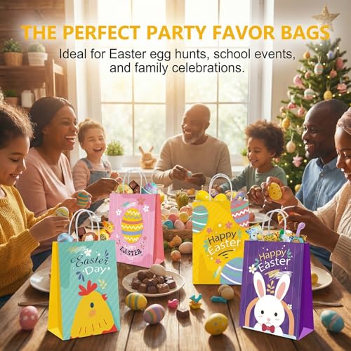 Howzcci 12 Pack Easter Gift Treat Bags - 6.3 x 3.3 x 8.2 inch Egg Bunny Chick Colorful Goodie Bag Decorations for Easter Basket Stuffers Party Favor Gifts - Image 5
