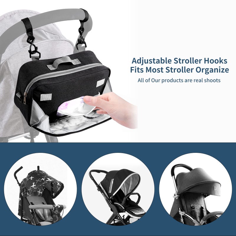 TRENDPLAY Small Diaper Bag Stroller Bag Diaper Organizer Caddy for Diapers with Insulated Pocket, Stroller Straps and Adjustable Shoulder Strap,Universal Fit Most Strollers, Gray - Image 3