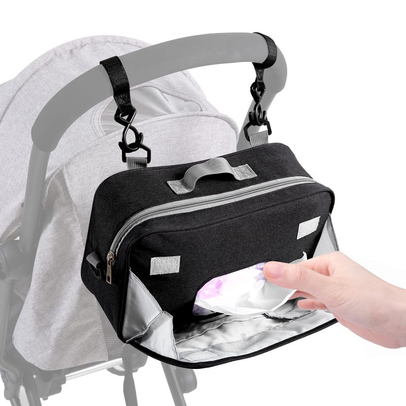 TRENDPLAY Small Diaper Bag Stroller Bag Diaper Organizer Caddy for Diapers with Insulated Pocket, Stroller Straps and Adjustable Shoulder Strap,Universal Fit Most Strollers, Gray - Image 1