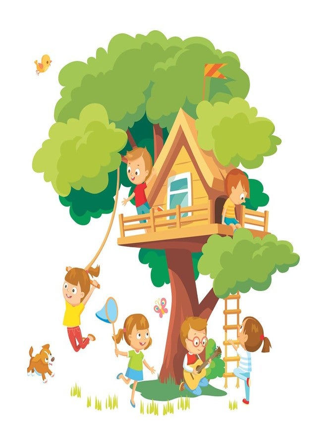 Wallbook Tree House with Kids Wall Sticker | Wall Stickers for Home, Kitchen, Office, Bedroom & Living Room (66 x 68 cms) - Image 4