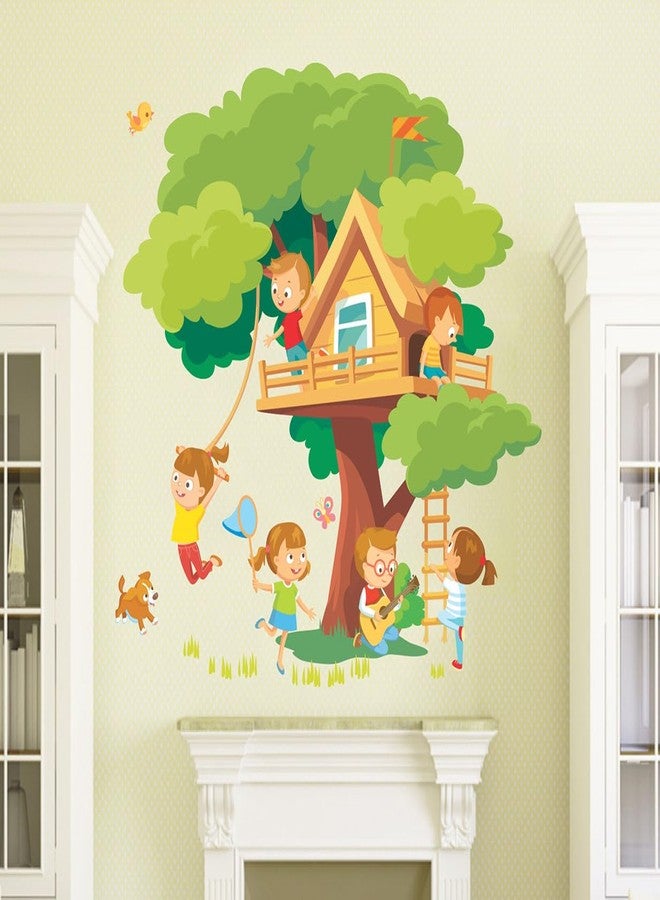 Wallbook Tree House with Kids Wall Sticker | Wall Stickers for Home, Kitchen, Office, Bedroom & Living Room (66 x 68 cms) - Image 1